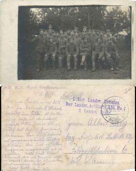 Bavarian Landwehr Division Landsturm Artillery Section No.2 Feldpost o 6.12.1915