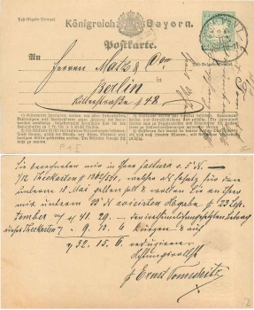 Bavaria Kingdom postcard postal stationery 2 Kreuzer from Munich I 26.6. to Berlin