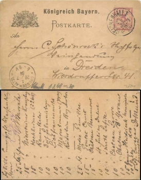 Bavaria postal stationary 5 Pfennig from Reichenhall July 25, 1884 to Dresden