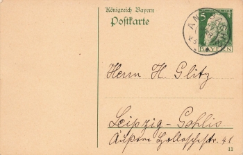 Bavaria Prince Regent Luitpold 5 Pfennig postal stationery o Ansbach 12.3.1911