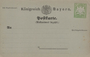 Bayern Wappen 3 Pfennig Ganzsache Antwortteil