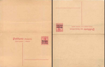 Belgien 10 Centimes Ganzsache mit Antwortkarte 10 Pfennig Germania
