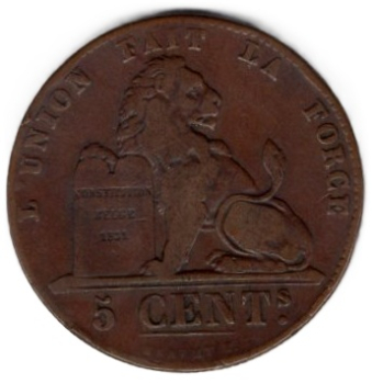 Belgien 5 Centimes 1857 Leopold I Kupfermünze