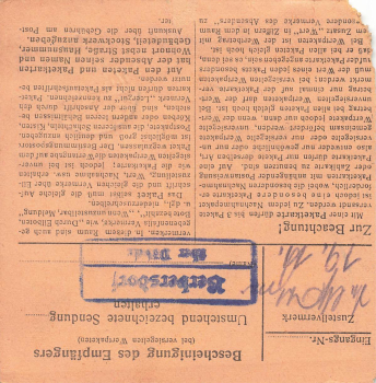 Berbersdorf post office stamp on package card stem part with sticker Döbeln, o November 15, 1943