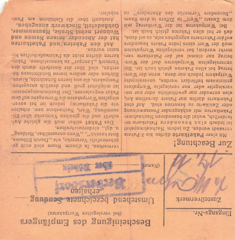 Berbersdorf post office stamp on package card stem part with sticker Döbeln, o November 15, 1944