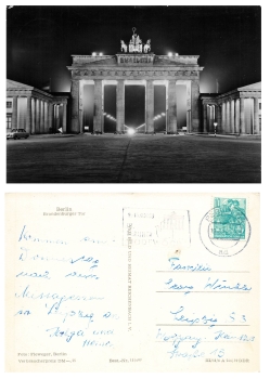 Berlin Brandenburg Gate at night o around 1959
