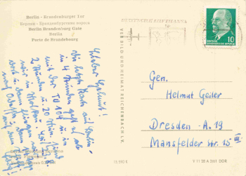 Berlin Brandenburger Tor Nachtaufnahme alte Ansichtskarte o 1963