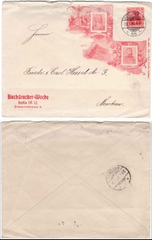 Berlin book printer week private postal stationery cover 10 Pfennig Germania o Berlin SW 29.1.1906