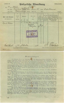 Berlin Friedrichsfelde Police deregistration Erich Hahne from Bennekenstein 1912