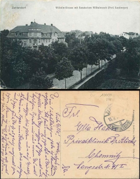 Berlin-Zehlendorf  Wilhelm-Str. mit Sanatoirum Wilhemsruh, gebr. 15.07.1910Zehlendorf Berlin Wilhelm Strasse mit Sanatoirum Wilhemsruh gebr. 15.7.1910