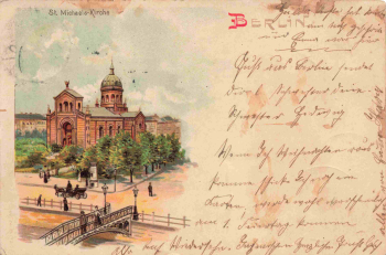 Kreuzberg Berlin St. Michaels Kirche Litho original alte Ansichtskarte o 1902