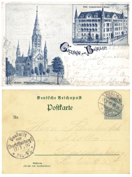 Berlin Romanesque house private postal stationery Germania 2 Pfennig Reichspost o July 17, 1900