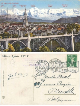 Bern bridge flag stamp Swiss National Exhibition o 3.6.1914
