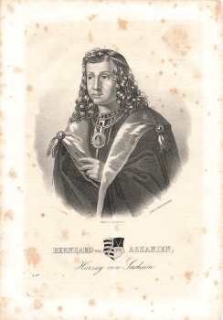 Bernhard of Askania Duke of Saxony original lithograph M. Knabig around 1830