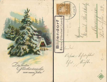 Billendorf Sorau(Netherl.) Country Country postmark on New Year's card o Sorau 31.12.1931