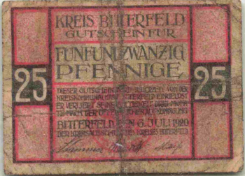 Bitterfeld Notgeldschein 25 Pfennig 1920  