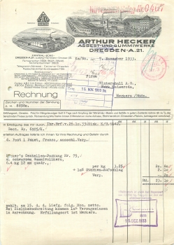 Blasewitz Dresden Arthur Hecker Asbestos and Rubber Works Letterhead 11/07/1933