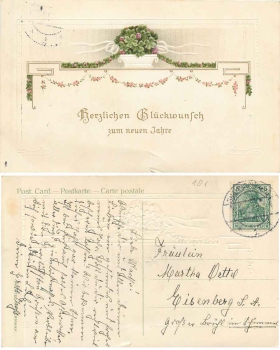 Flower basket Art Nouveau embossed card o 1912