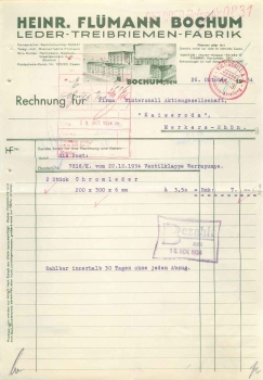 Bochum Lerder drive belt factory Heinr. Flümann letterhead 1934