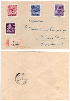 Bohemia and Moravia Michel 113-116 on R letter o Prague 1 May 18, 1943 to Schwerin