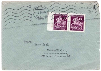 Böhmen und Mähren Michel 113Tag der Briefmarke auf Brief o Prag 25 11.1.1943 nach Neuss