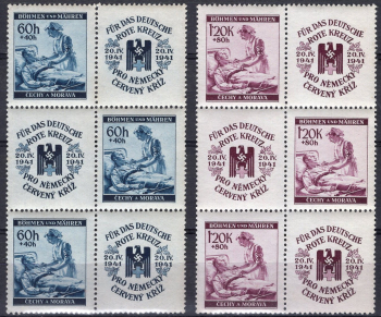 Böhmen und Mähren Michel 62-63 ** postfrisch Rotes Kreuz 1941 Sechserblock
