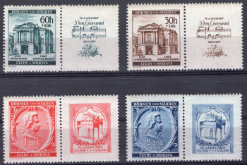 Bohemia and Moravia, Michel 79–82 Zf **, Mint Never Hinged — 150th Anniversary of the Death of W. A. ​​Mozart