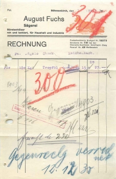 89558 Boehmenkirch August Fuchs sawmill brushwood invoice 1.4.1930