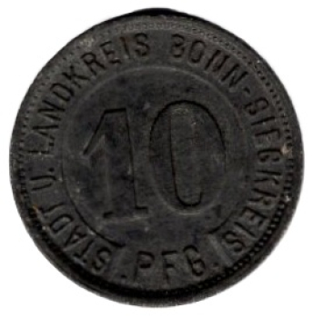 Bonn-Sieg district emergency money 10 pfennigs 1919 emergency coin