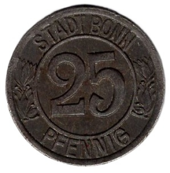 Bonn City Emergency Money 25 Pfennig 1920 Emergency Coin Beethoven