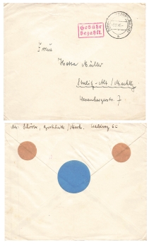 Borkheide red fee paid stamp on letter o 2.11.1945