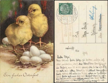 04774 Bortewitz über Wurzen Landpoststempel auf Osterkarte o 17.4.1938