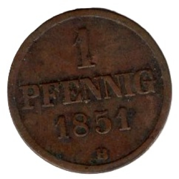 Braunschweig Lueneburg 1 Pfennig 1851 B Wilhelm