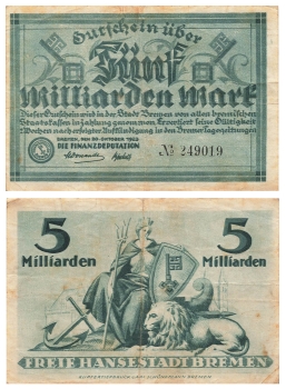 Bremen Five billion marks 1923 emergency money