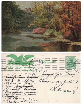 Breslau Postwertzeichen Ausstellung 1913 Privatganzsache Tagesstempel