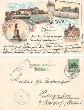 Breslau Schlesien Litho Bluecherdenkmal Wroclaw o 1899