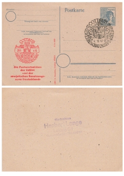 Stamp show private postal stationery special stamp Cottbus trade show October 4th, 1947