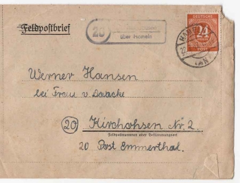 31863 Bruennighausen via Hamelin country postmark on letter o 22.7.1947