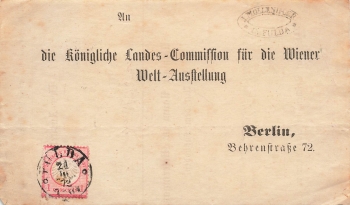 Breast plate small Michel 4 on a letter cutout o Fulda October 21, 1872 to the Berlin Commission of the Vienna World Exhibition