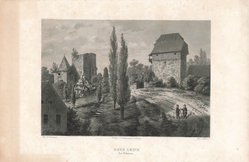 Leipe Castle near Schönau in Silesia original steel engraving by Huber after Theodor Blattbauer around 1887 