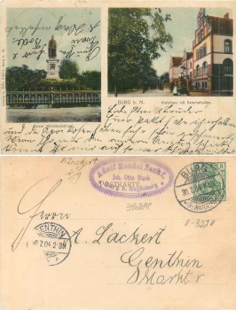39288 Burg bei Magdeburg Kaiser-Wilhelm-Denkmal Kreishaus mit Bahnhofsallee o 30.7.1904