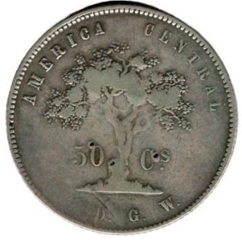 COSTA RICA 50 Centavos 1875 Silbermünze