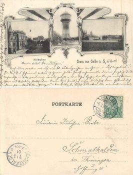 39240 Calbe Saale Wasserturm Jugendstilkarte o 6.3.1901