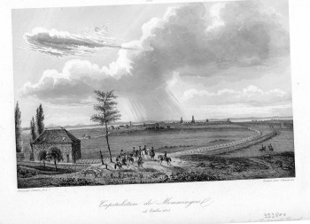 Capitulation de Memmingen October 14th 1805 original steel engraving around 1840