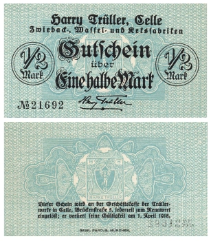 Celle Harry Truller 1/2 Mark 1918 Notgeld