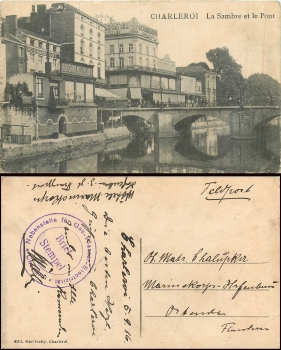 Charleroi Feldpost Nebenstelle für Gas-Wasser-Electrizität 5.9.1916