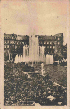 Chemnitz, Saxony: Illuminated fountain in the Castle Pond (Schloßteich), circa 1942.