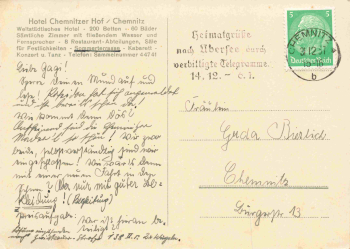 Chemnitz Sachsen Hotel Chemnitzer Hof o 1937