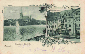 Chemnitz Sachsen Saxoniabrunnen Schlossteich o 1908