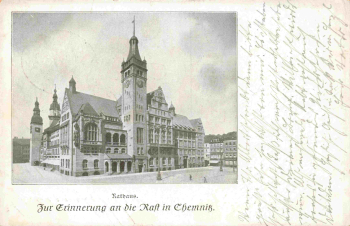 Chemnitz, Saxony, City Hall – Dresden-Reichenbach (Vogtland) Railway Post, Train 1017, 1915